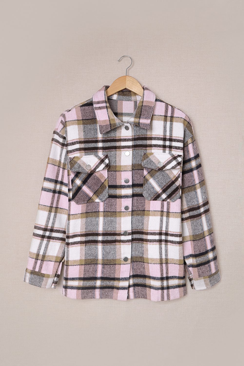 Brown Plaid Button Up Long Sleeve Flannel Shacket