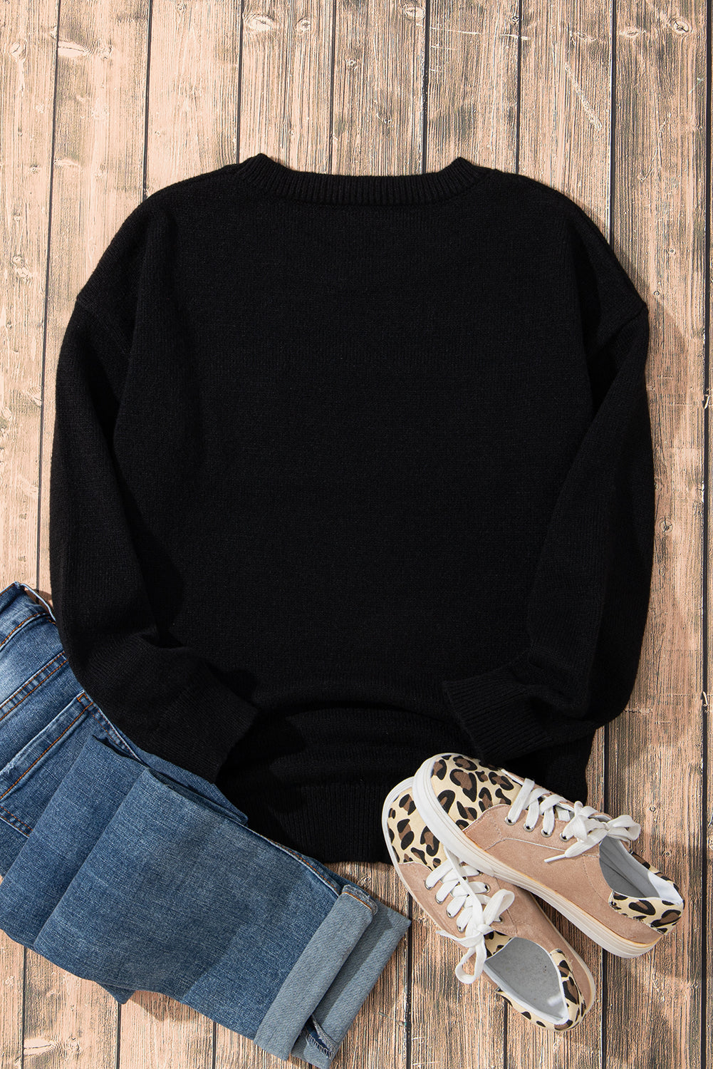 Black Holly Jolly Round Neck Casual