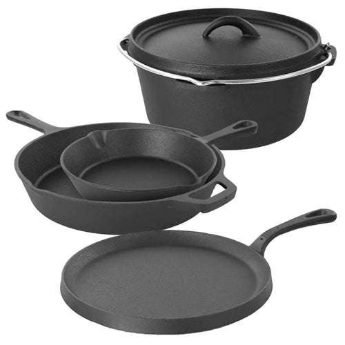 5-Piece Cast Iron Cookware Set with Dutch Oven Griddle and 2 Skillets