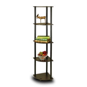 5-Tier Corner Display Shelf Bookcase in Espresso & Black