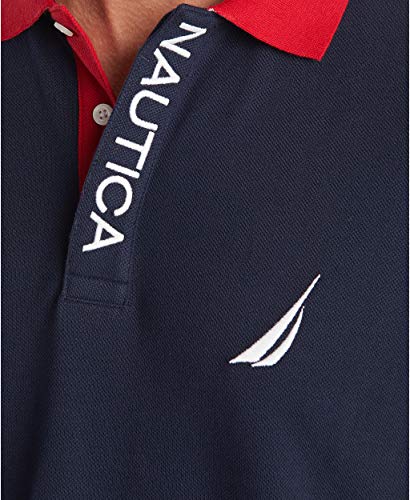 Nautica Men's Short Sleeve Color Block Performance Pique Polo Shirt, Navy, Large