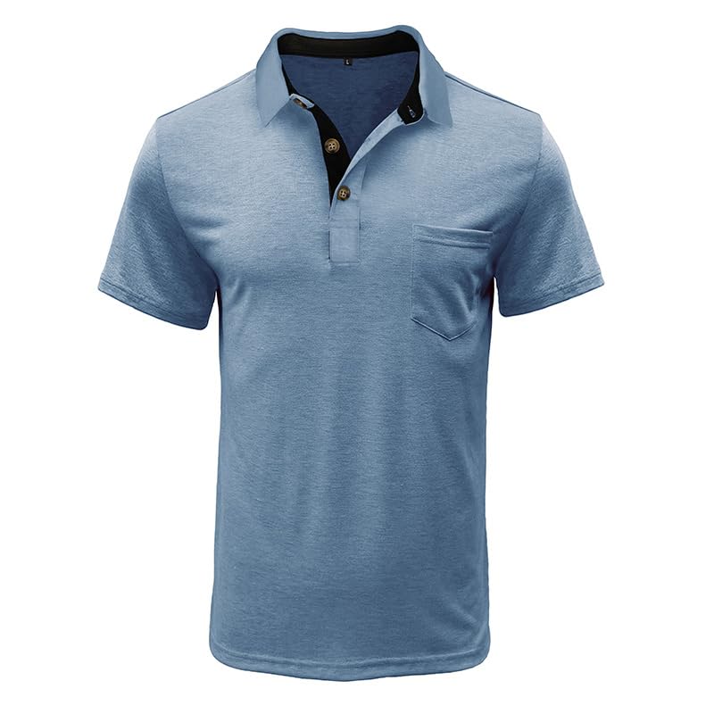 Men's Casual Polo Shirts Classic Button Basic Short Sleeve Shirt Solid Color Cotton Tees Golf Stylish Tops