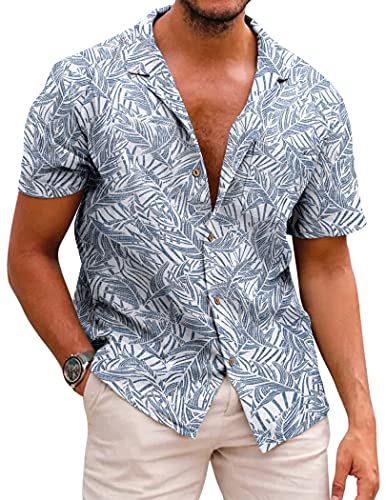 COOFANDY Men's Linen Short Sleeve Shirts Button Down Casual Summer Shirts Front Pocket