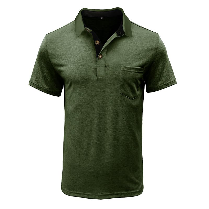 Men's Casual Polo Shirts Classic Button Basic Short Sleeve Shirt Solid Color Cotton Tees Golf Stylish Tops