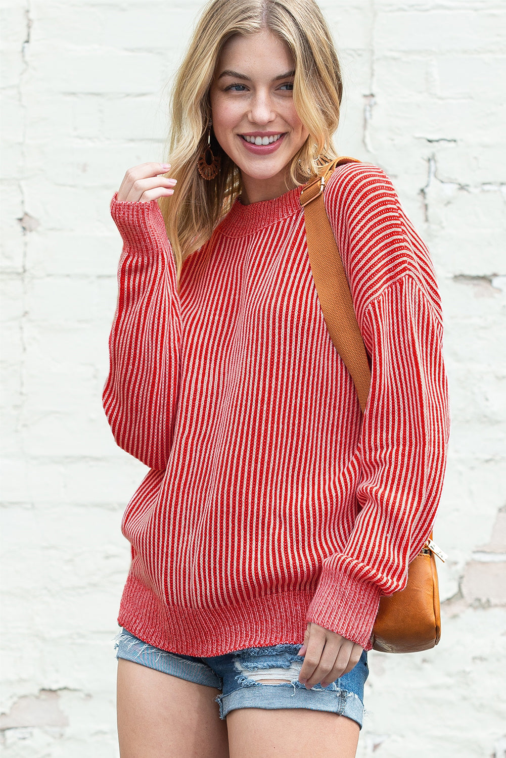 Black Stripe Ribbed Drop Shoulder Sweater