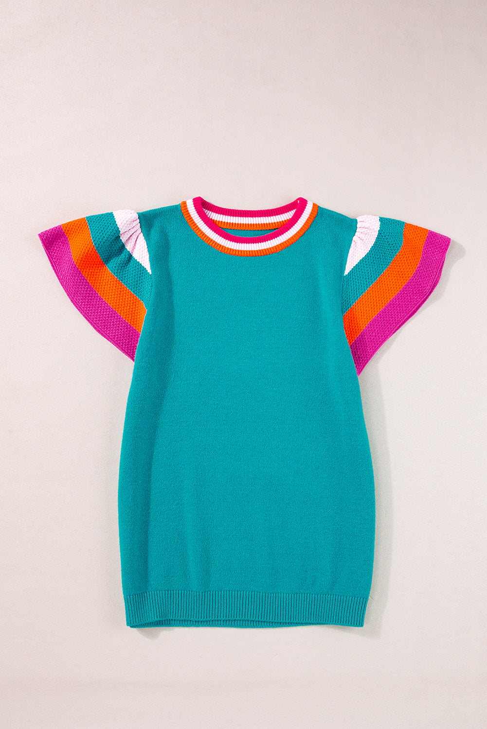 Carrot Contrast Color Striped Sleeve Knitted Tee