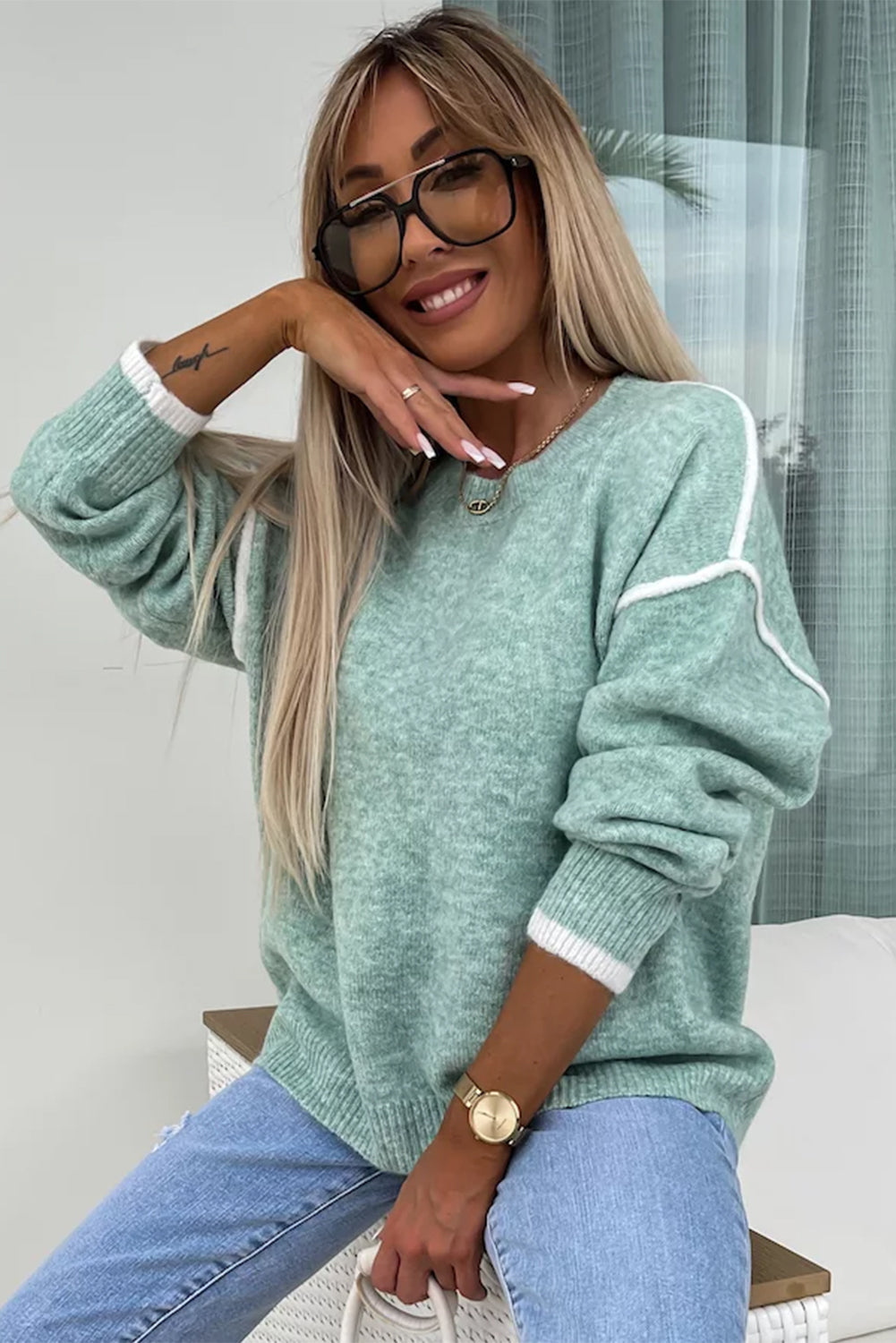 Moonlight Jade Contrast Edge Crewneck