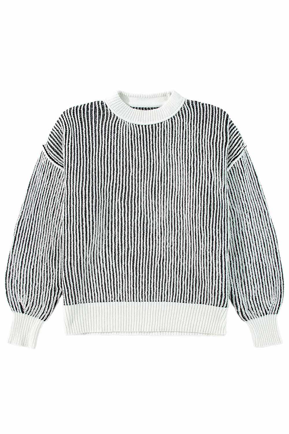 Chestnut Striped Contrast Trim Loose Sweater