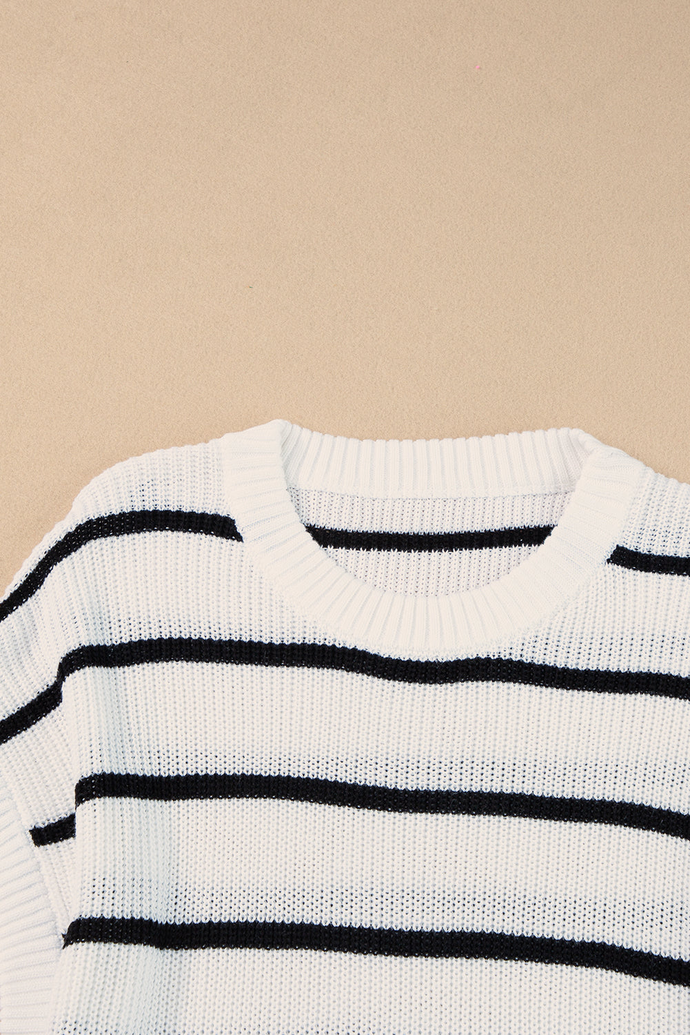 White Striped Pattern Batwing Short Sleeve Knit Sweater