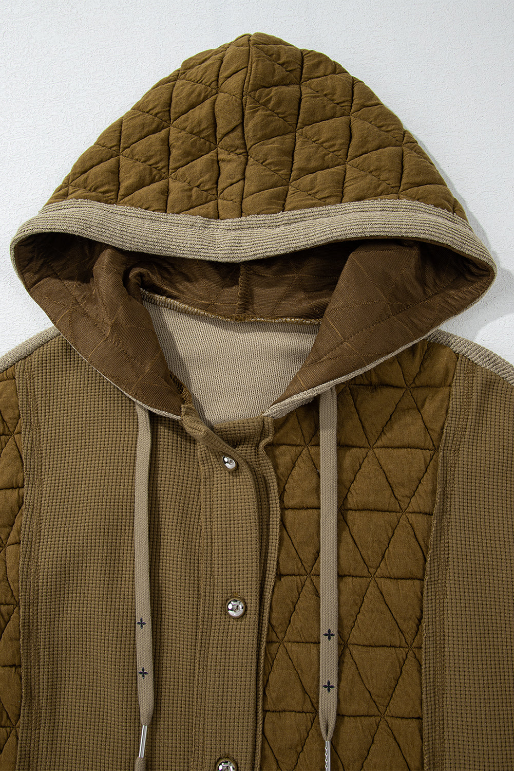 Jungle Green Quilted Textured Patchwork Hooded Jacket