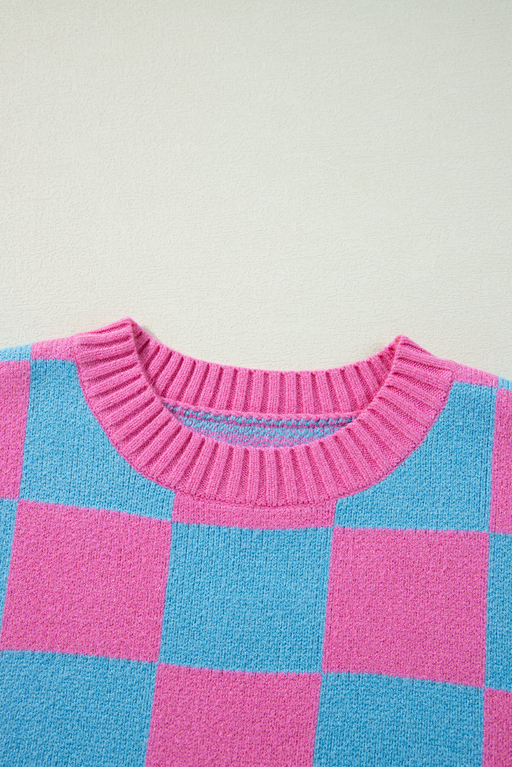 Strawberry Pink Colorblock Plaid Knit Dolman Tee