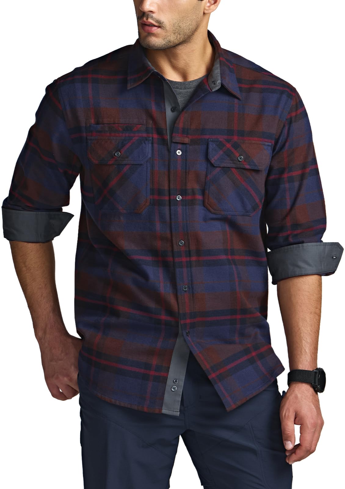 CQR Men's All Cotton Flannel Shirt, Long Sleeve Casual Button Up Plaid Shirt, Brushed Soft Outdoor Shirts, Solid Hunter Green, Large