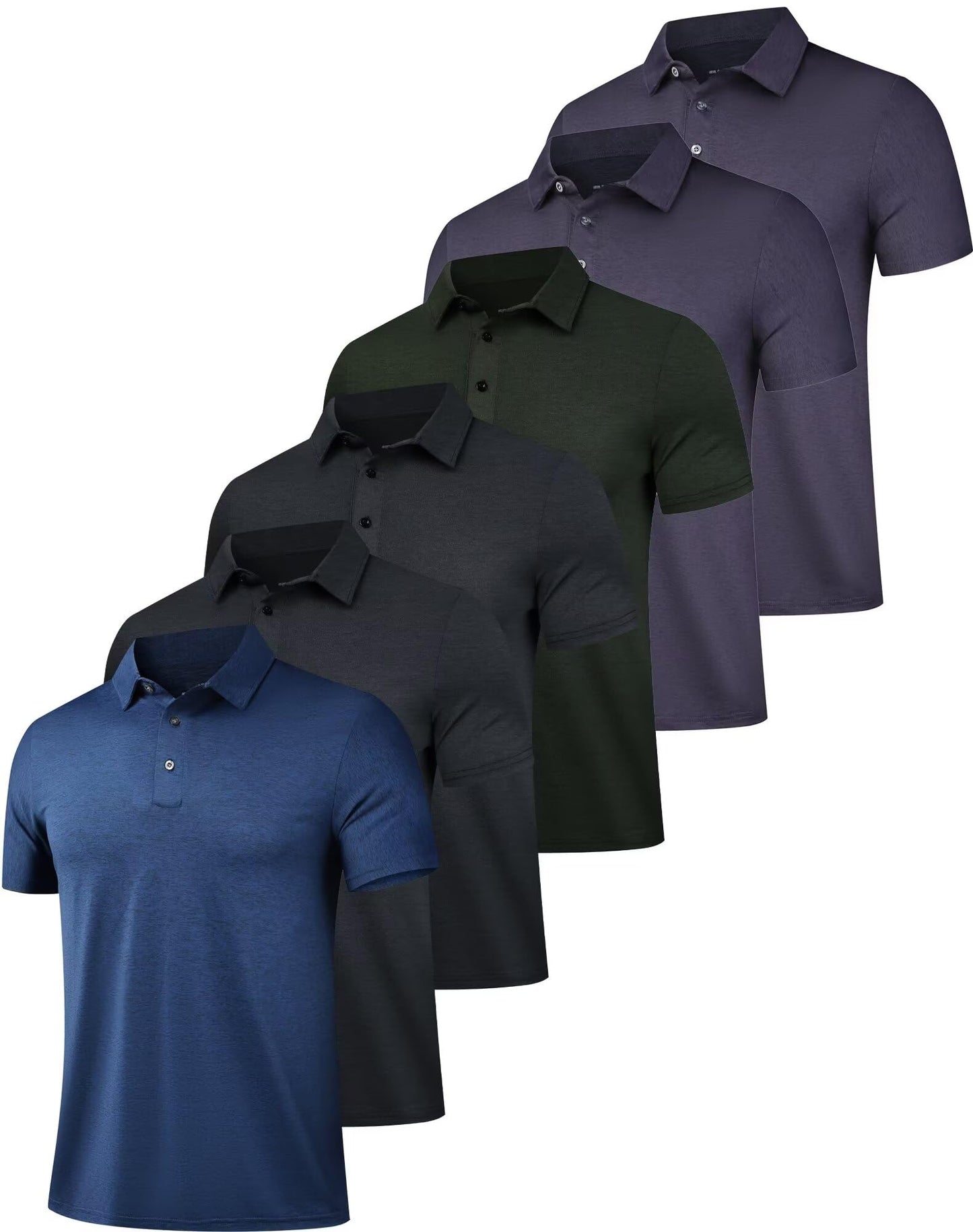 OYGSieg 6 Pack Men's Polo Shirts Performance Short Sleeve Golf Shirt Moisture Wicking Athletic Casual Collared T-Shirt SetDO