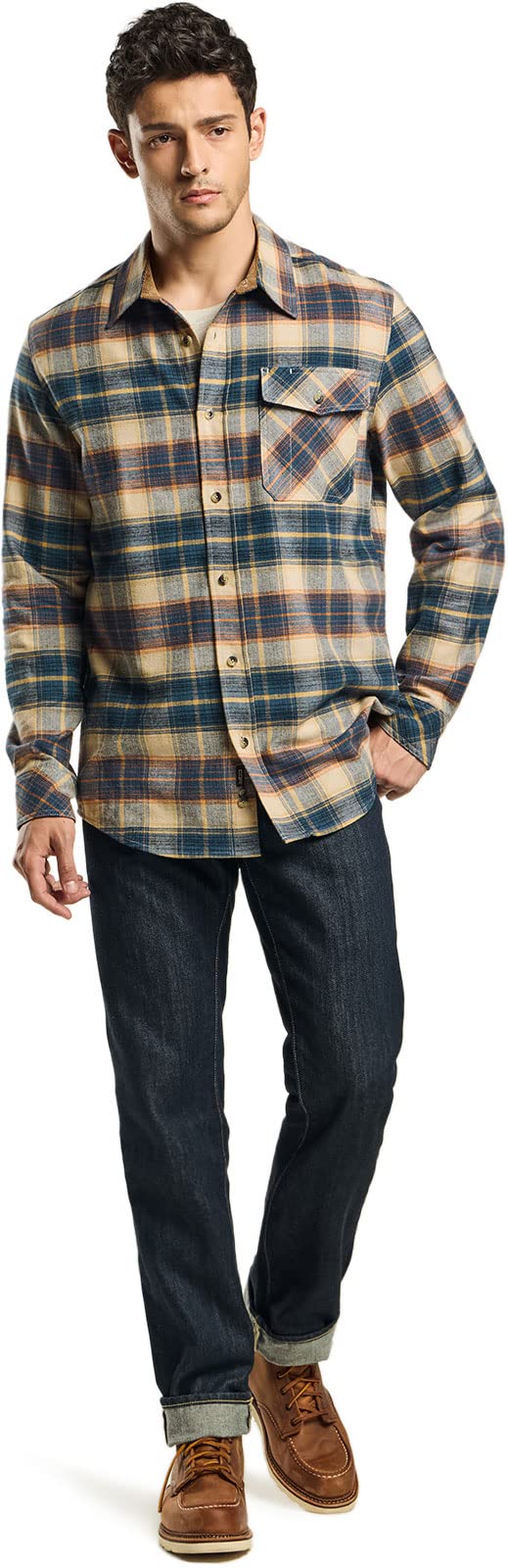 CQR Men's All Cotton Flannel Shirt, Long Sleeve Casual Button Up Plaid Shirt, Brushed Soft Outdoor Shirts, Solid Hunter Green, Large