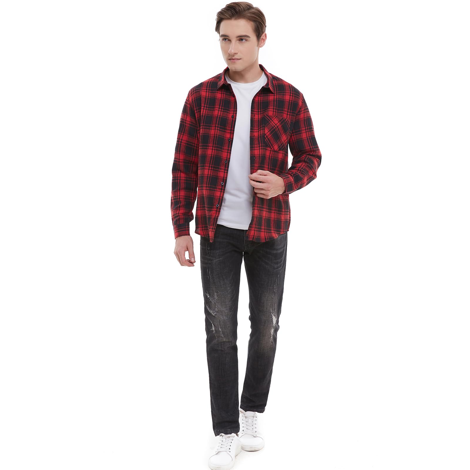 Men's Plaid Flannel Shirts Long Sleeve Button Down Work Casual Shirt