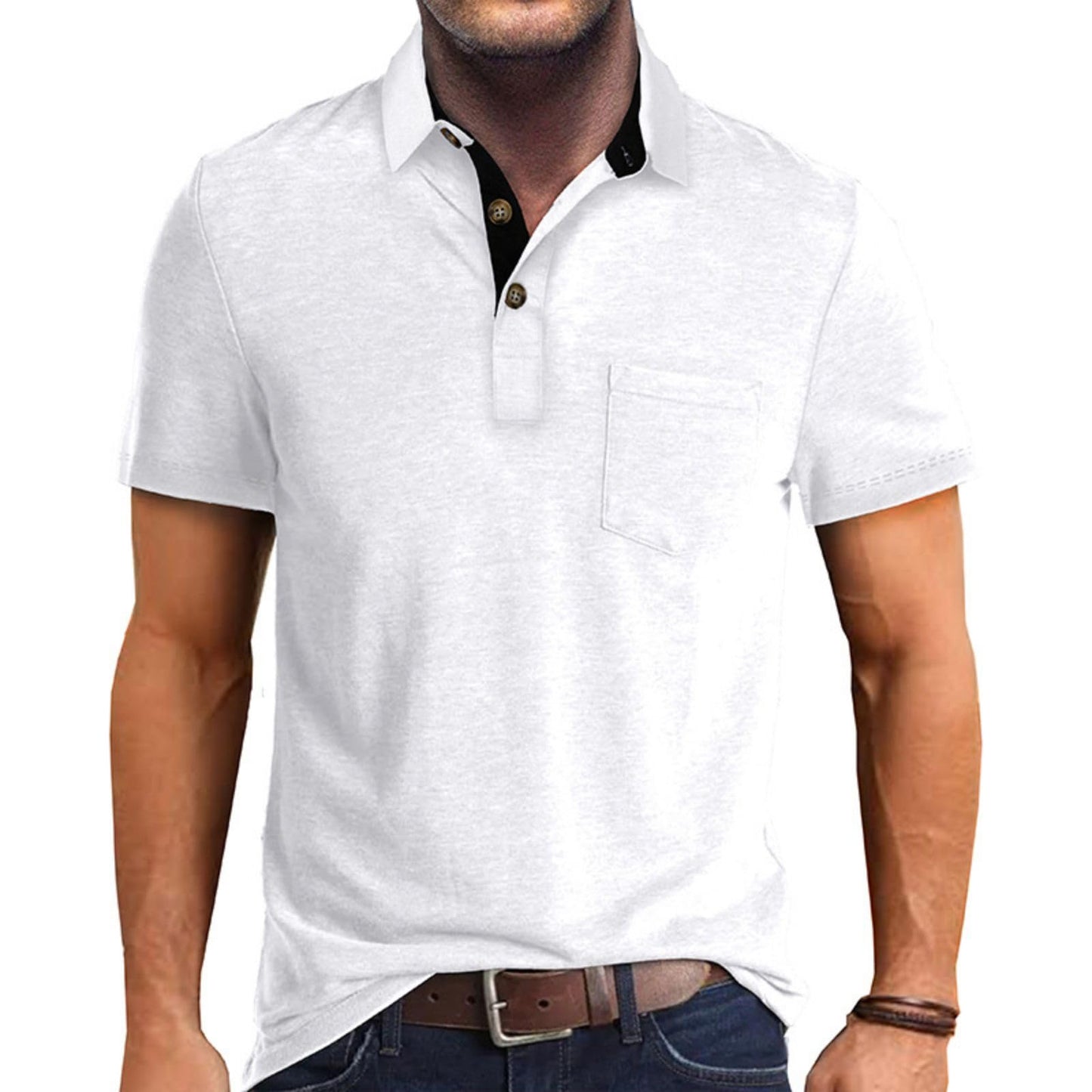 Men's Casual Polo Shirts Classic Button Basic Short Sleeve Shirt Solid Color Cotton Tees Golf Stylish Tops