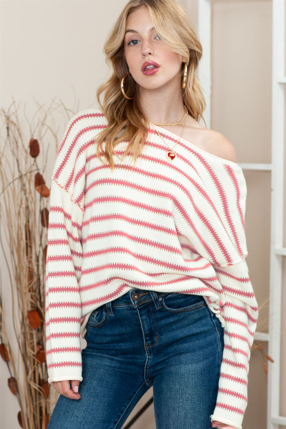 Yellow Striped Drop Sleeve Oversized Sweater