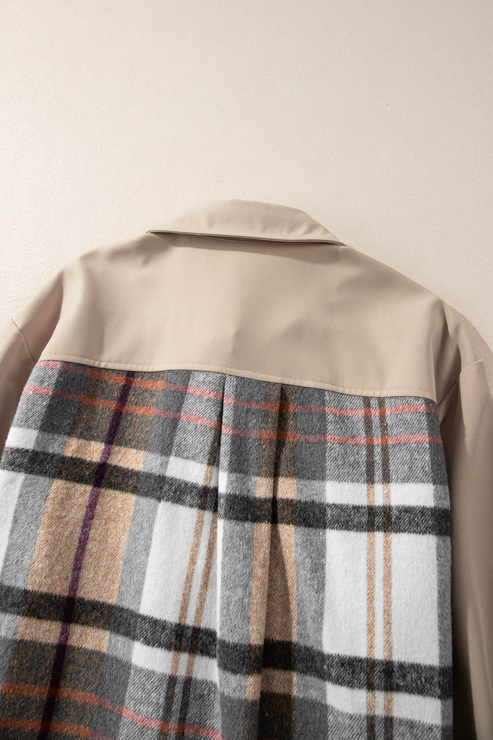 Khaki Plaid Patchwork Long Sleeve Jacket