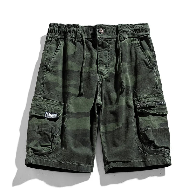 2024 Men New Summer Leisure Camouflage Cargo Shorts Elastic Comfort Breathable Elastic Waist Multiple Pockets Military Short Men