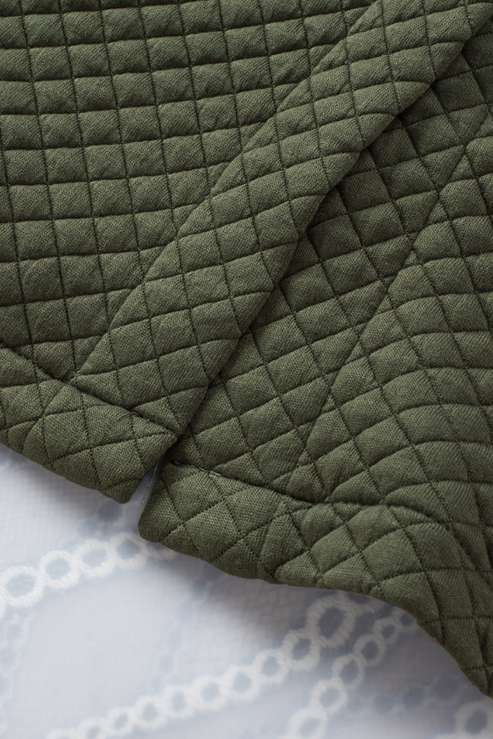 Green Lattice Texture Pockets Button Up Quilted Shacket