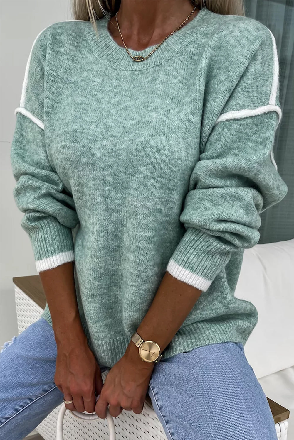 Moonlight Jade Contrast Edge Crewneck