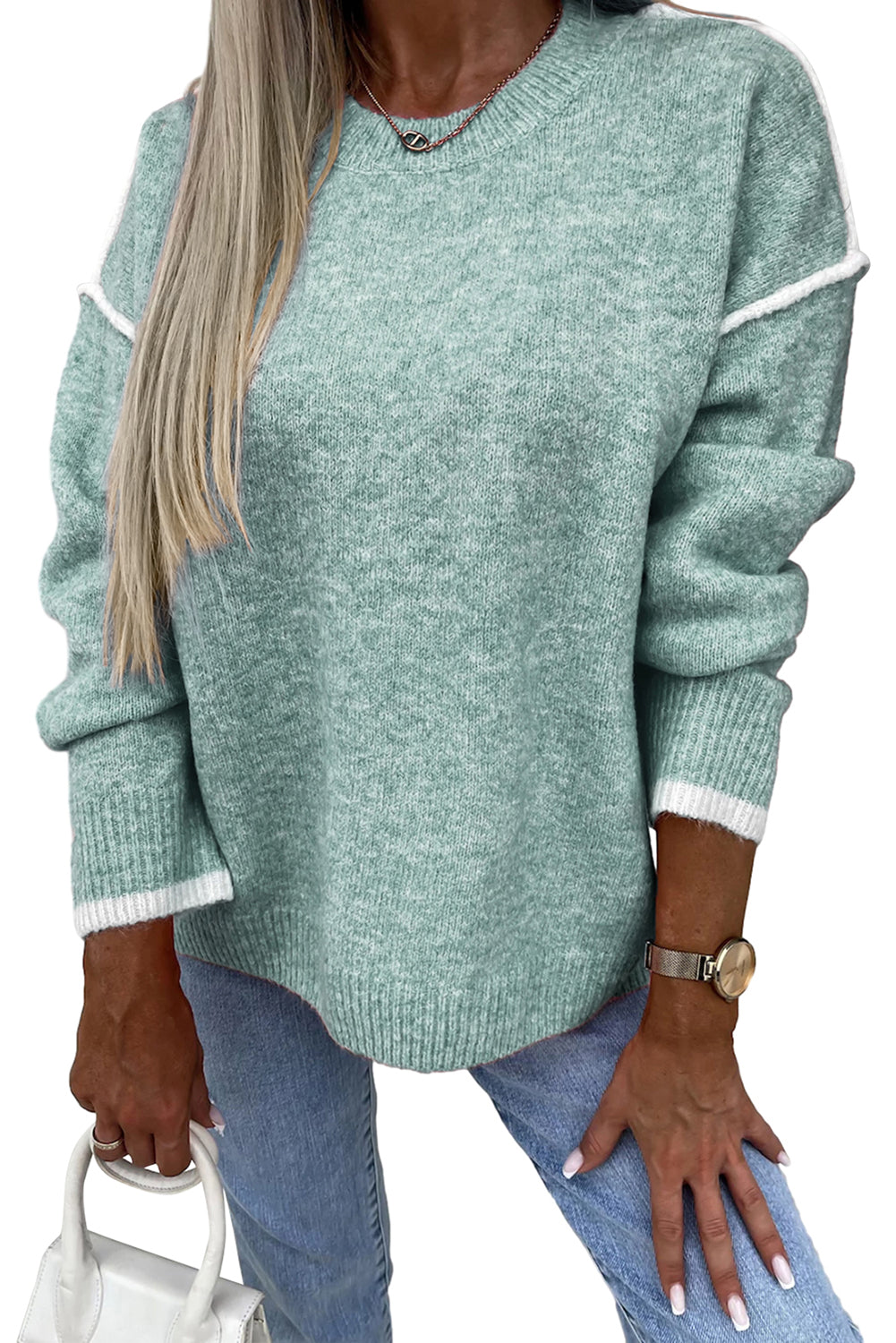 Moonlight Jade Contrast Edge Crewneck