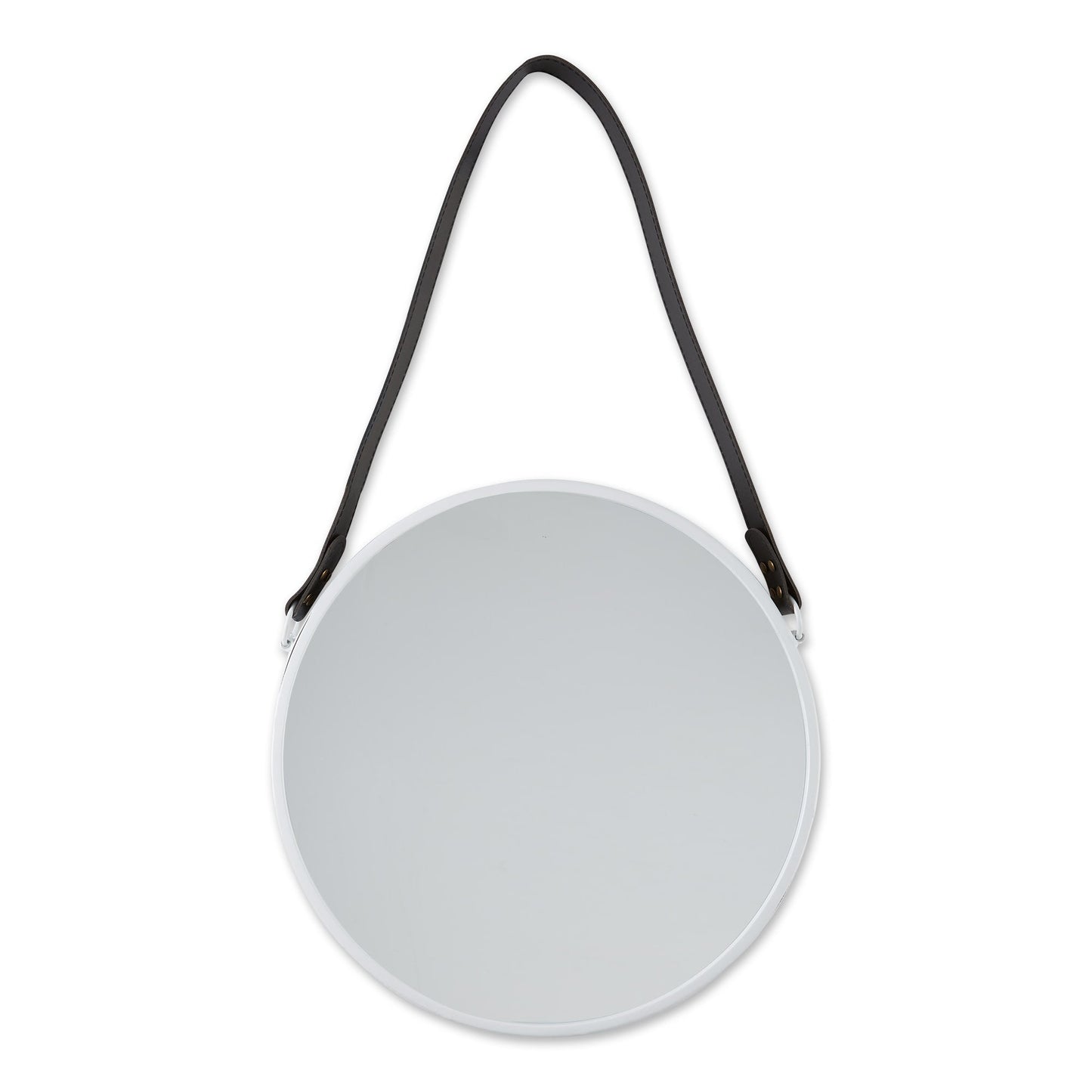 Hanging White Mirror with Faux Leather Strap - Accent Plus