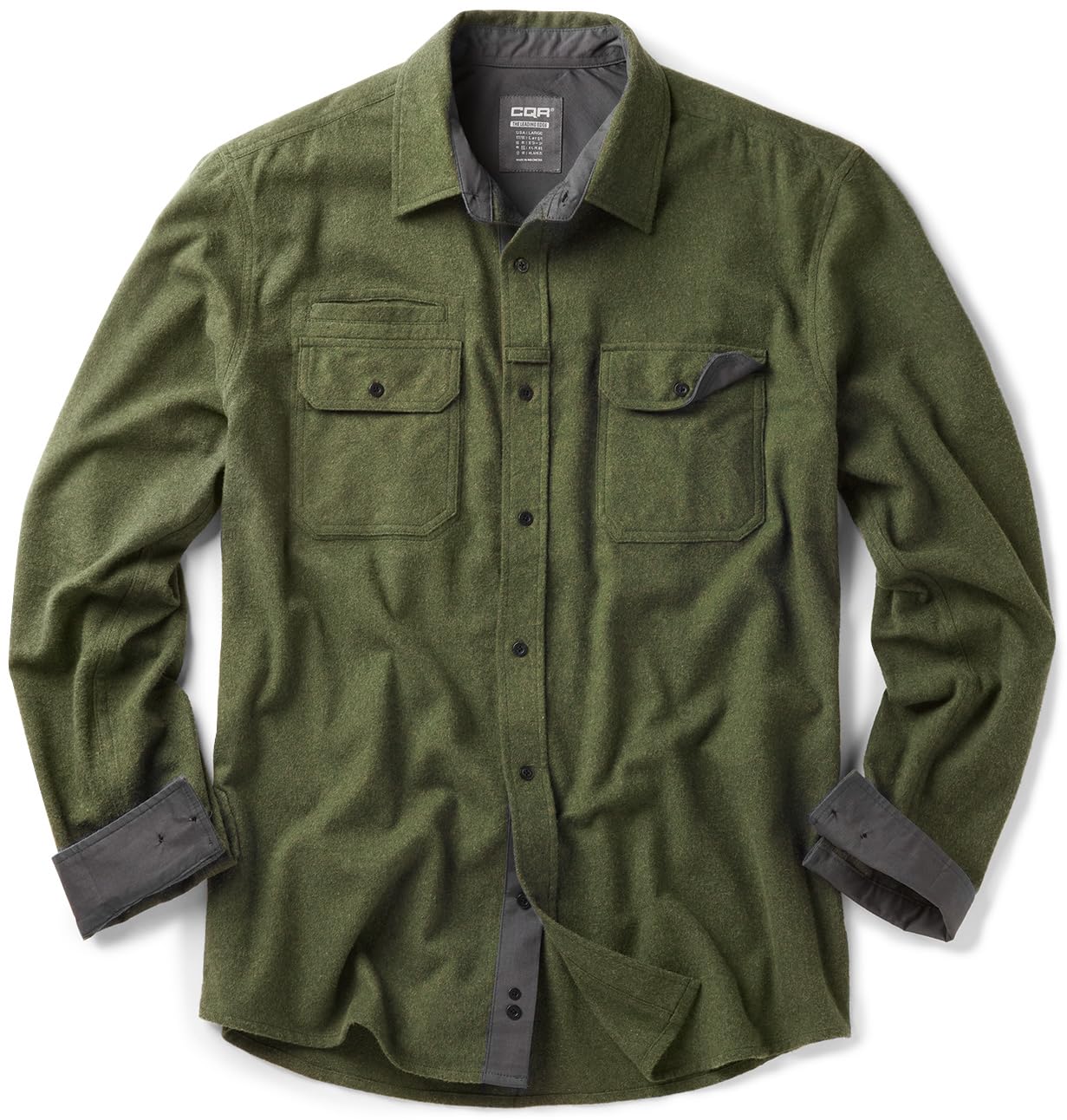 CQR Men's All Cotton Flannel Shirt, Long Sleeve Casual Button Up Plaid Shirt, Brushed Soft Outdoor Shirts, Solid Hunter Green, Large