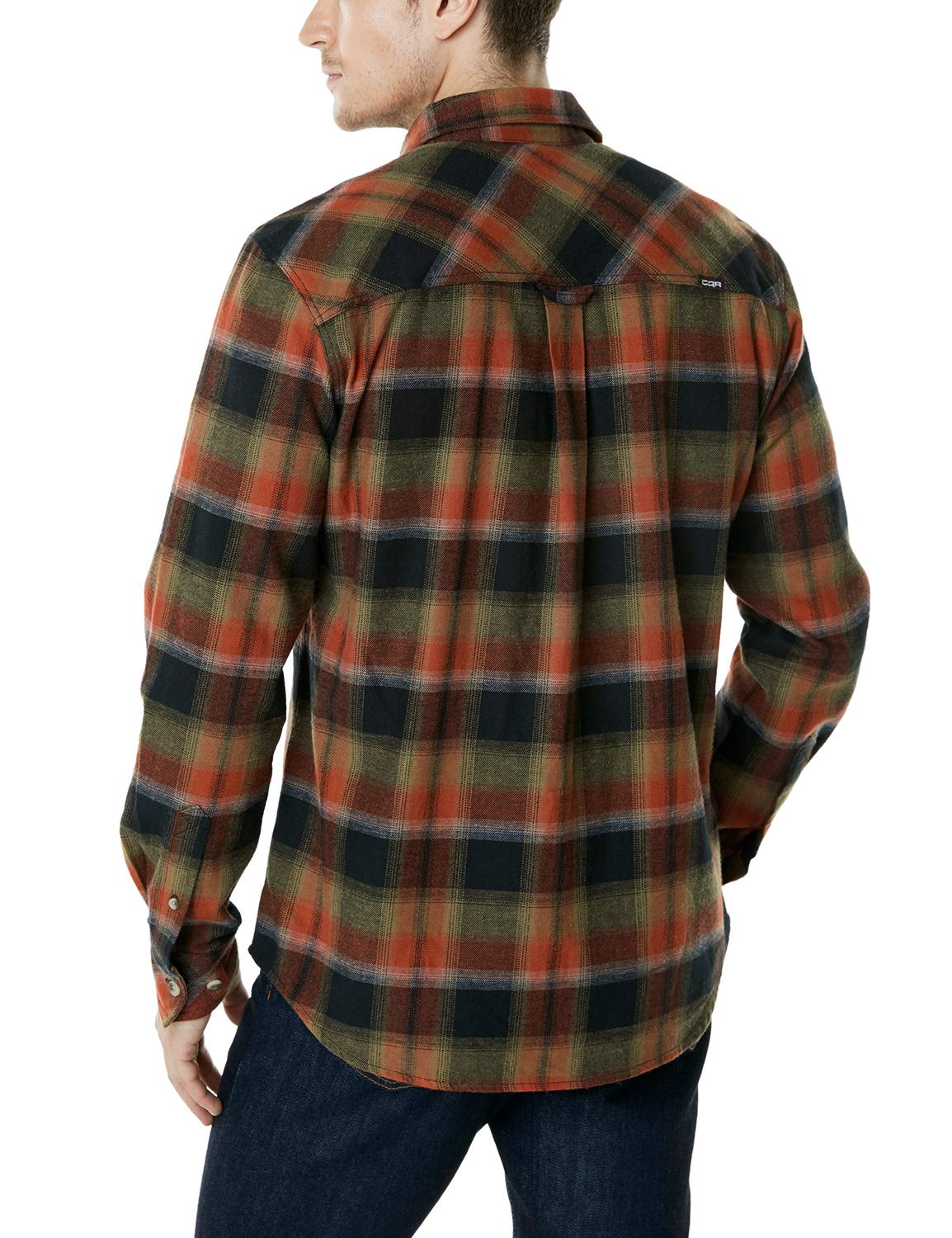 CQR Men's All Cotton Flannel Shirt, Long Sleeve Casual Button Up Plaid Shirt, Brushed Soft Outdoor Shirts, Solid Hunter Green, Large