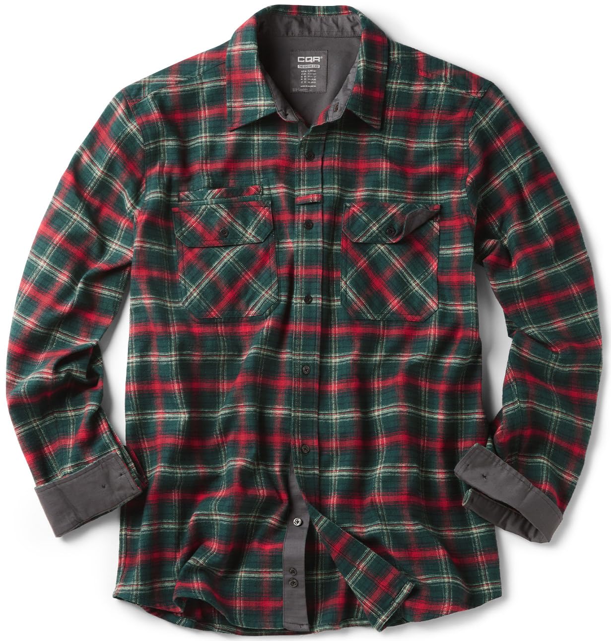 CQR Men's All Cotton Flannel Shirt, Long Sleeve Casual Button Up Plaid Shirt, Brushed Soft Outdoor Shirts, Solid Hunter Green, Large