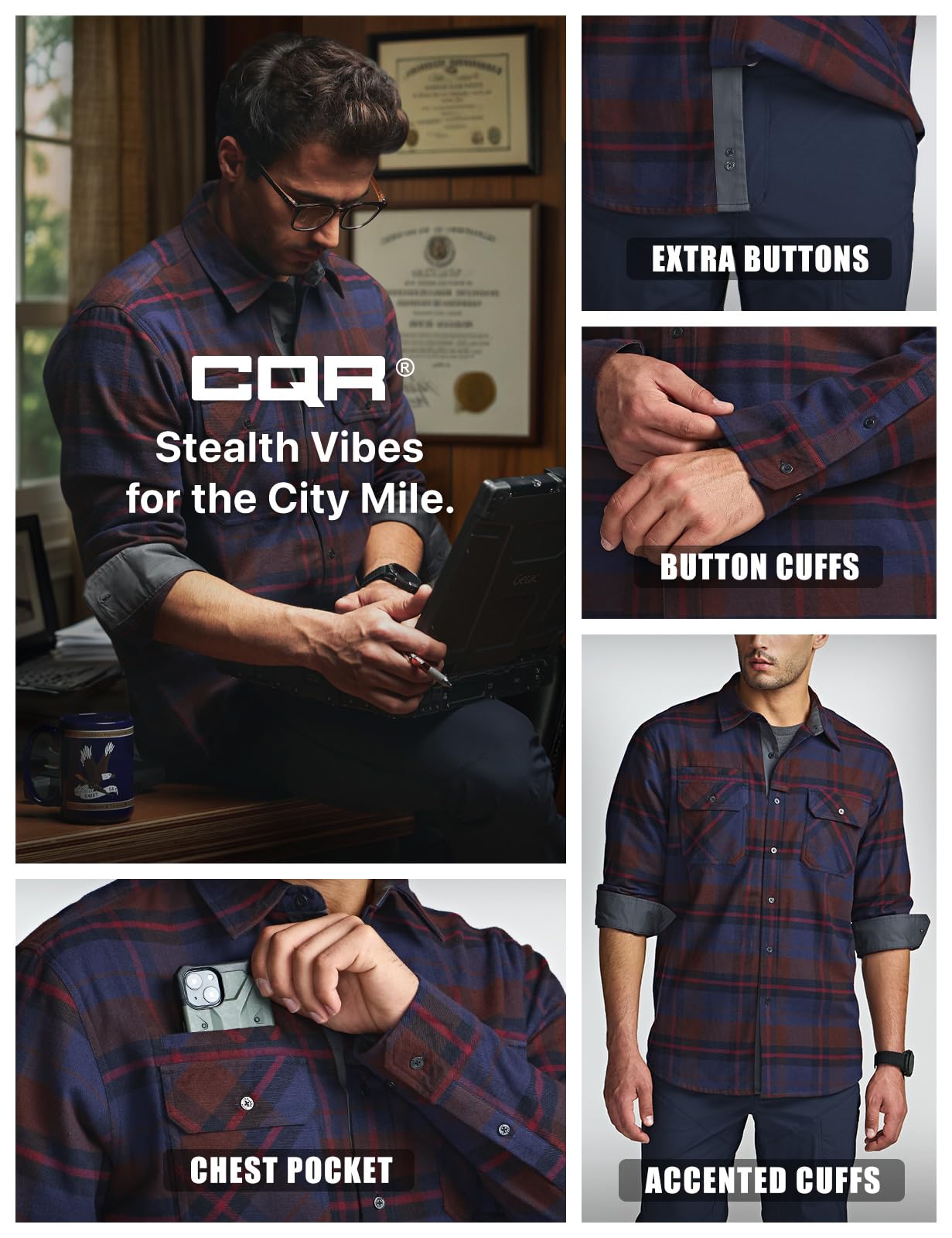 CQR Men's All Cotton Flannel Shirt, Long Sleeve Casual Button Up Plaid Shirt, Brushed Soft Outdoor Shirts, Solid Hunter Green, Large