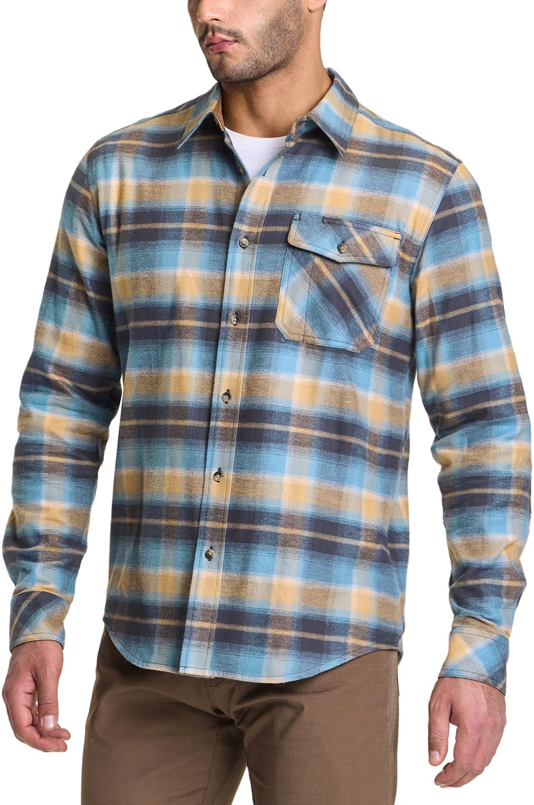 CQR Men's All Cotton Flannel Shirt, Long Sleeve Casual Button Up Plaid Shirt, Brushed Soft Outdoor Shirts, Solid Hunter Green, Large