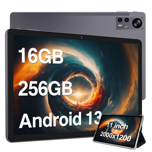 2024 Latest Tablet 11 inch Android 13 Tablets 16GB+256GB+1TB Expand, Octa-Core, 2K 2000 x 1200 Display, 13MP Triple Camera, 8600mAh, Quad Speakers, 5G/2.4G WiFi,GPS,Bluetooth 5.0, with Case -Grey