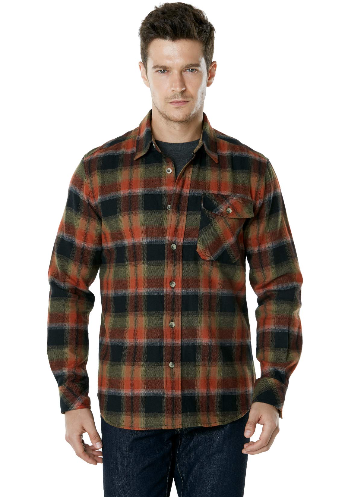 CQR Men's All Cotton Flannel Shirt, Long Sleeve Casual Button Up Plaid Shirt, Brushed Soft Outdoor Shirts, Solid Hunter Green, Large