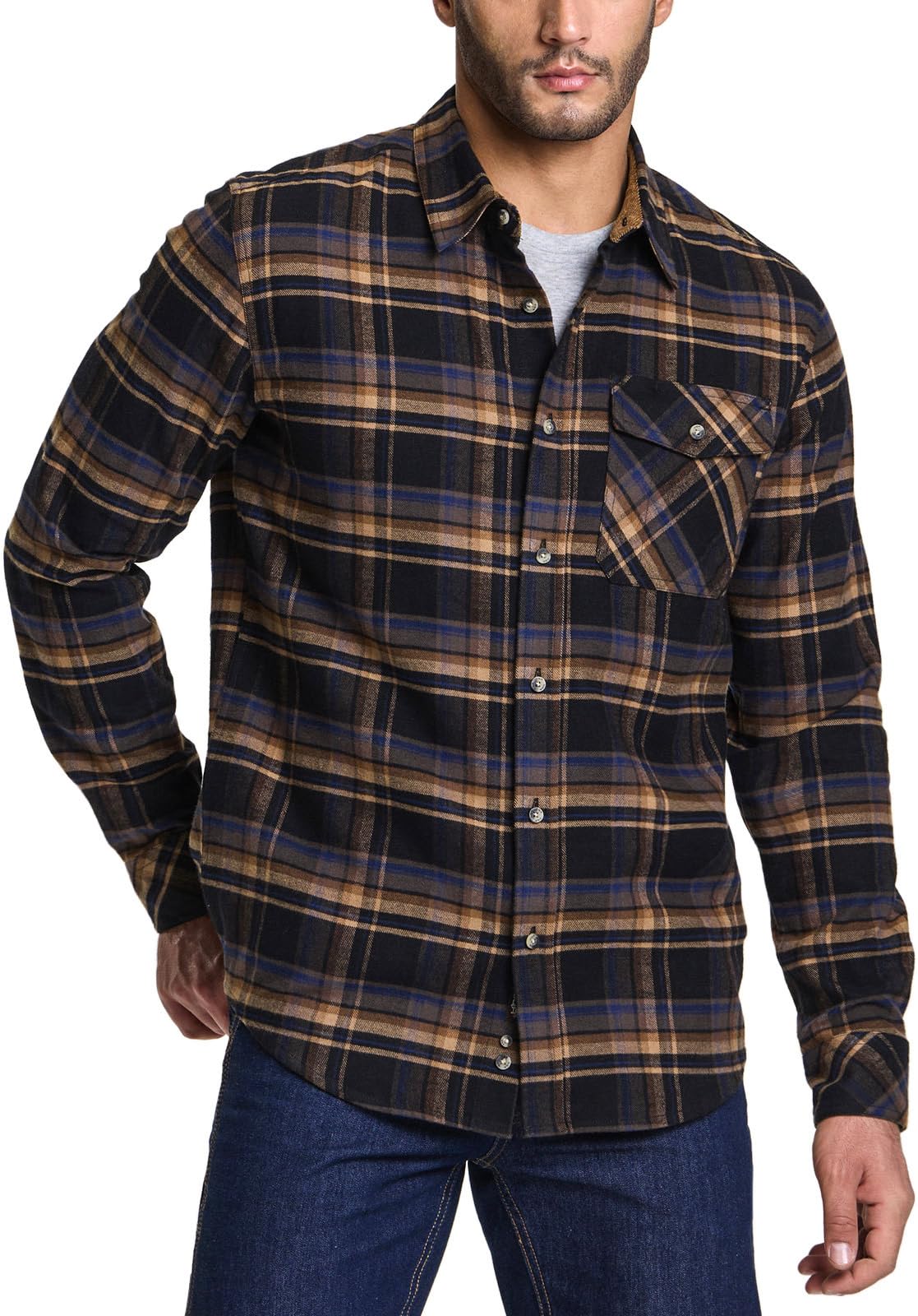 CQR Men's All Cotton Flannel Shirt, Long Sleeve Casual Button Up Plaid Shirt, Brushed Soft Outdoor Shirts, Solid Hunter Green, Large