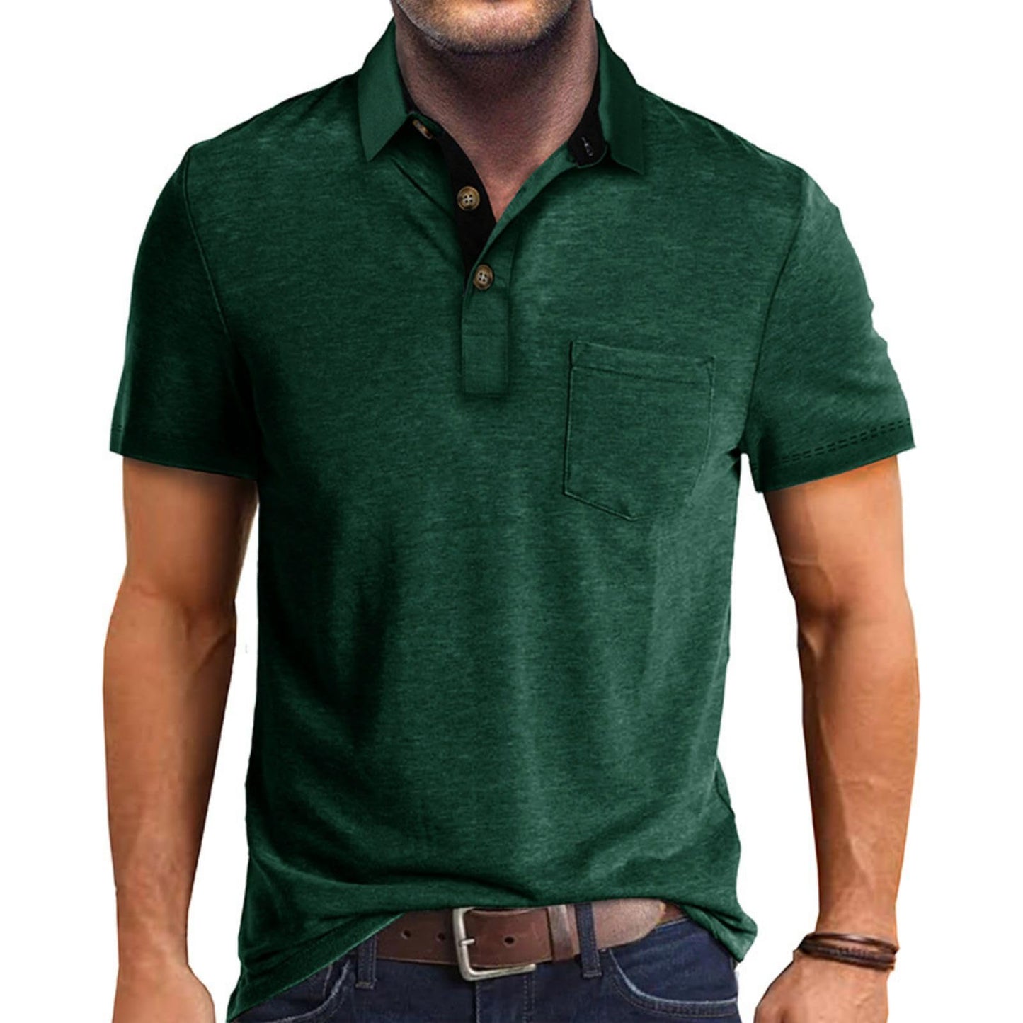 Men's Casual Polo Shirts Classic Button Basic Short Sleeve Shirt Solid Color Cotton Tees Golf Stylish Tops