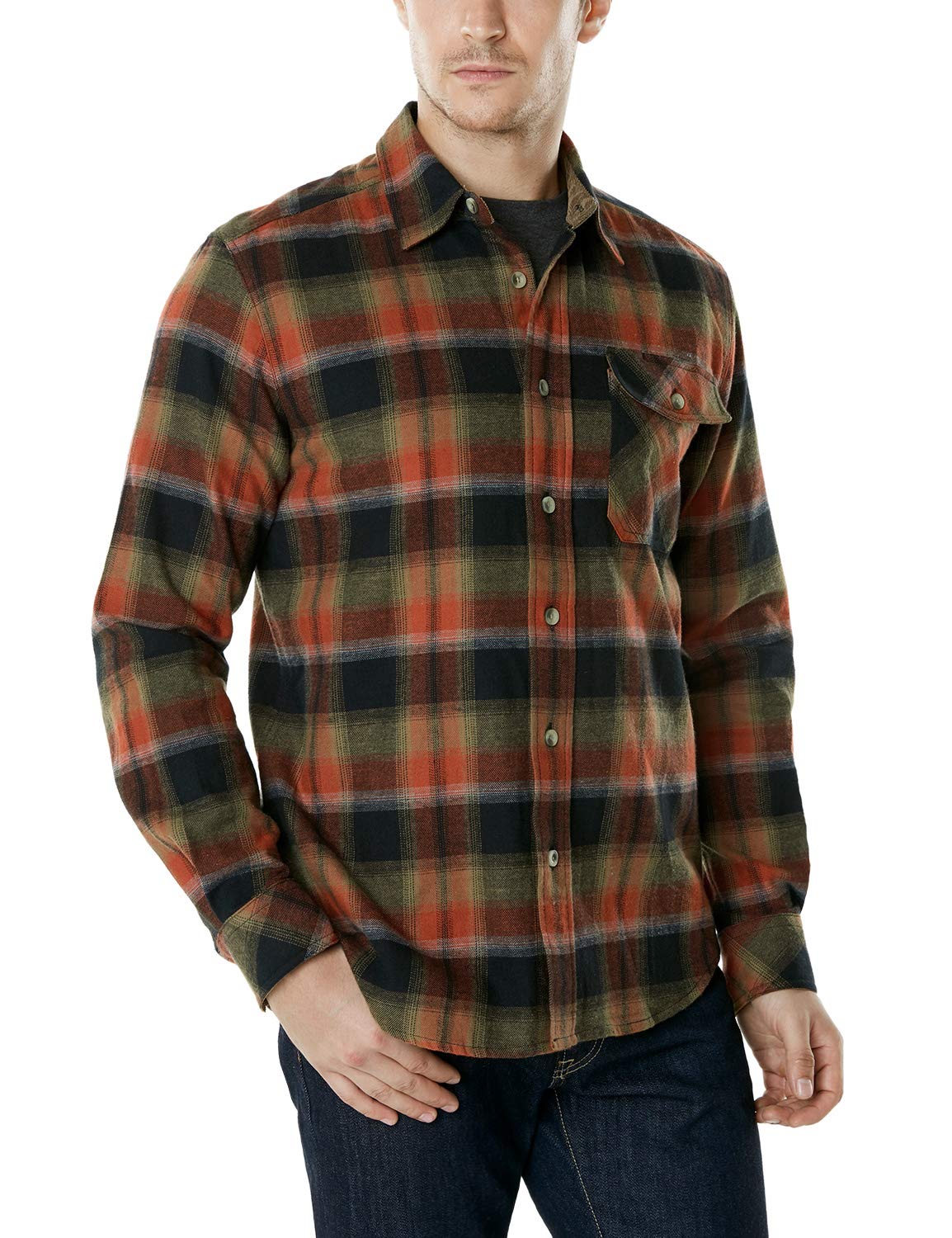 CQR Men's All Cotton Flannel Shirt, Long Sleeve Casual Button Up Plaid Shirt, Brushed Soft Outdoor Shirts, Solid Hunter Green, Large