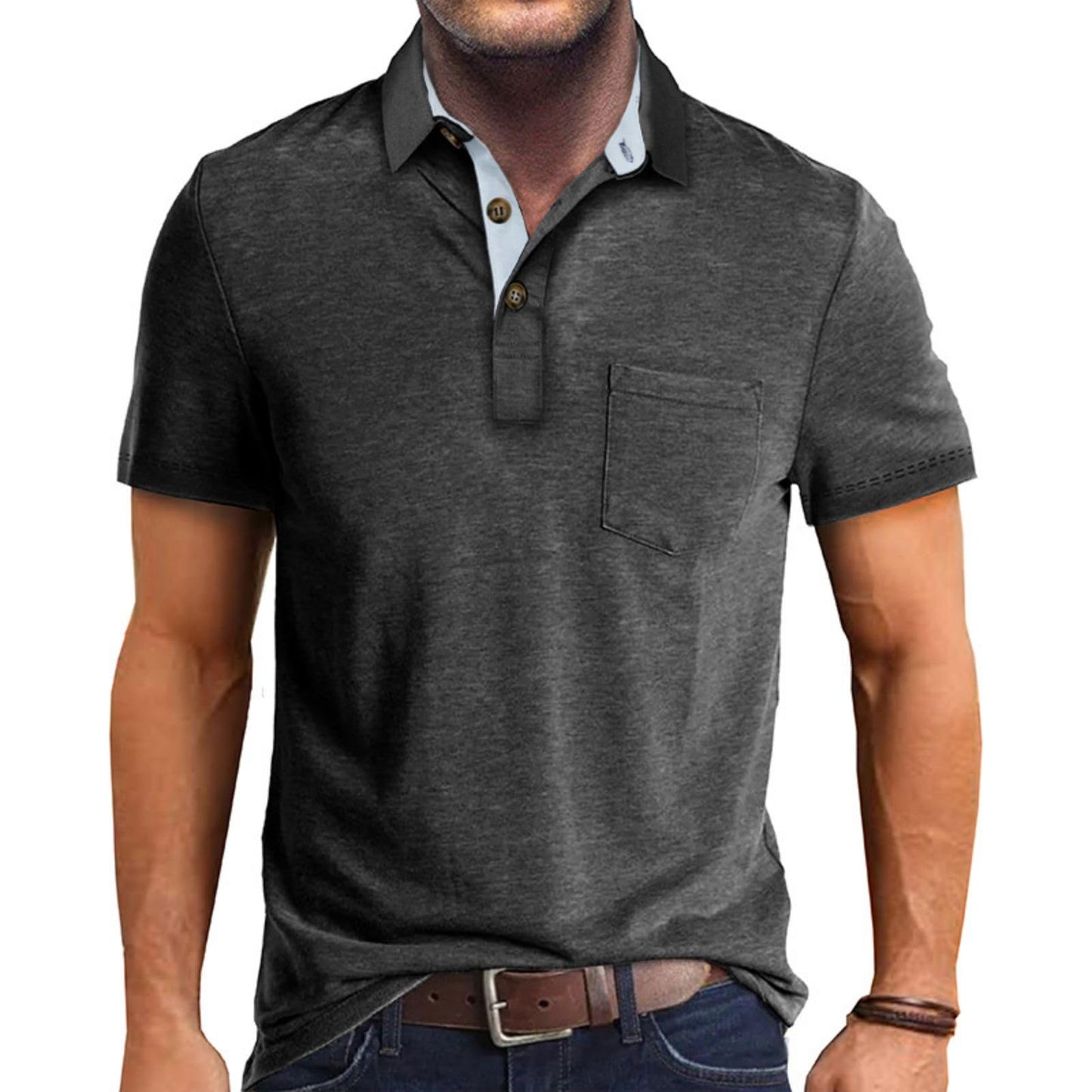 Men's Casual Polo Shirts Classic Button Basic Short Sleeve Shirt Solid Color Cotton Tees Golf Stylish Tops