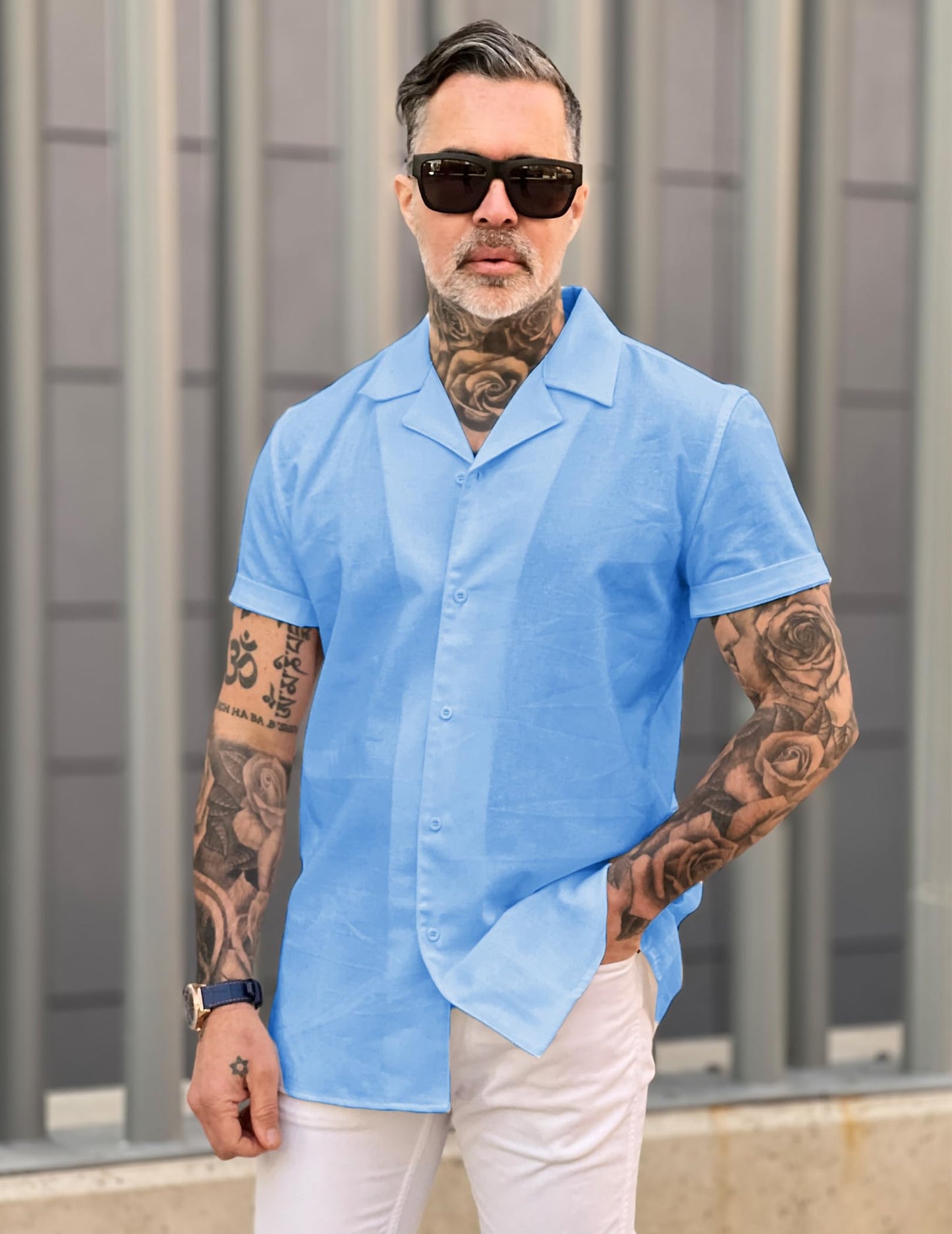 COOFANDY Men's Linen Short Sleeve Shirts Button Down Casual Summer Shirts Front Pocket