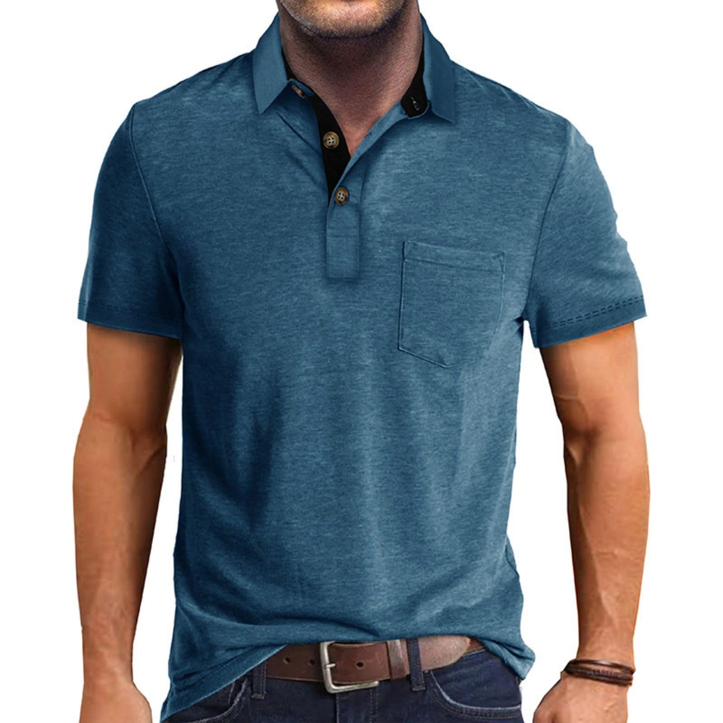 Men's Casual Polo Shirts Classic Button Basic Short Sleeve Shirt Solid Color Cotton Tees Golf Stylish Tops