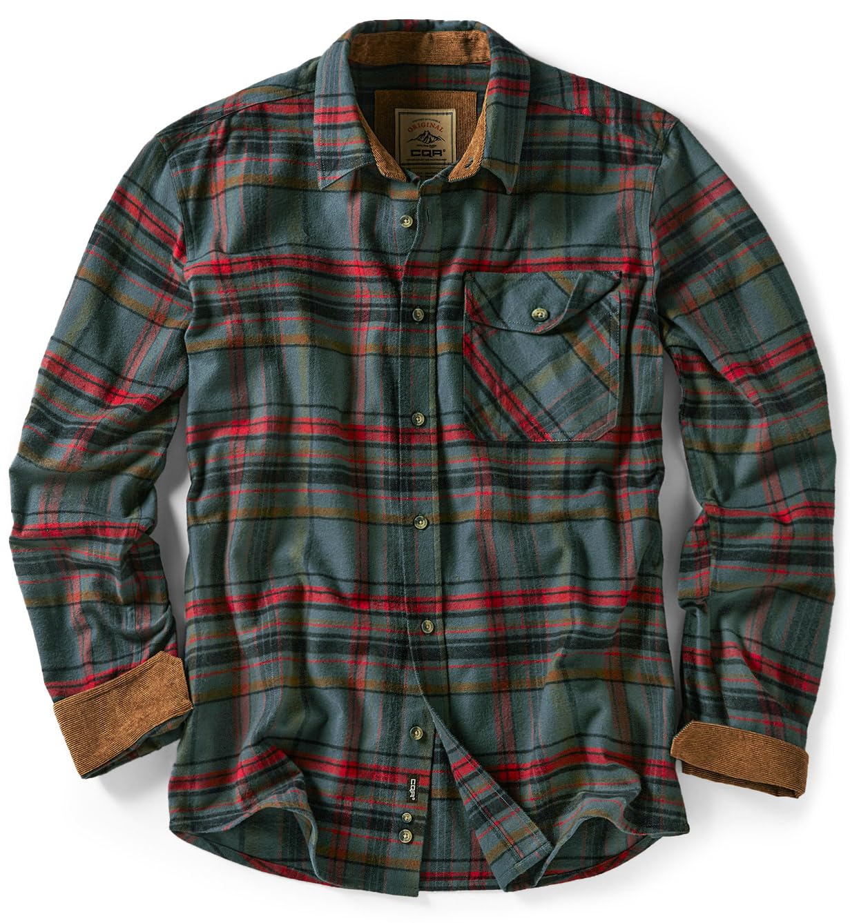 CQR Men's All Cotton Flannel Shirt, Long Sleeve Casual Button Up Plaid Shirt, Brushed Soft Outdoor Shirts, Solid Hunter Green, Large