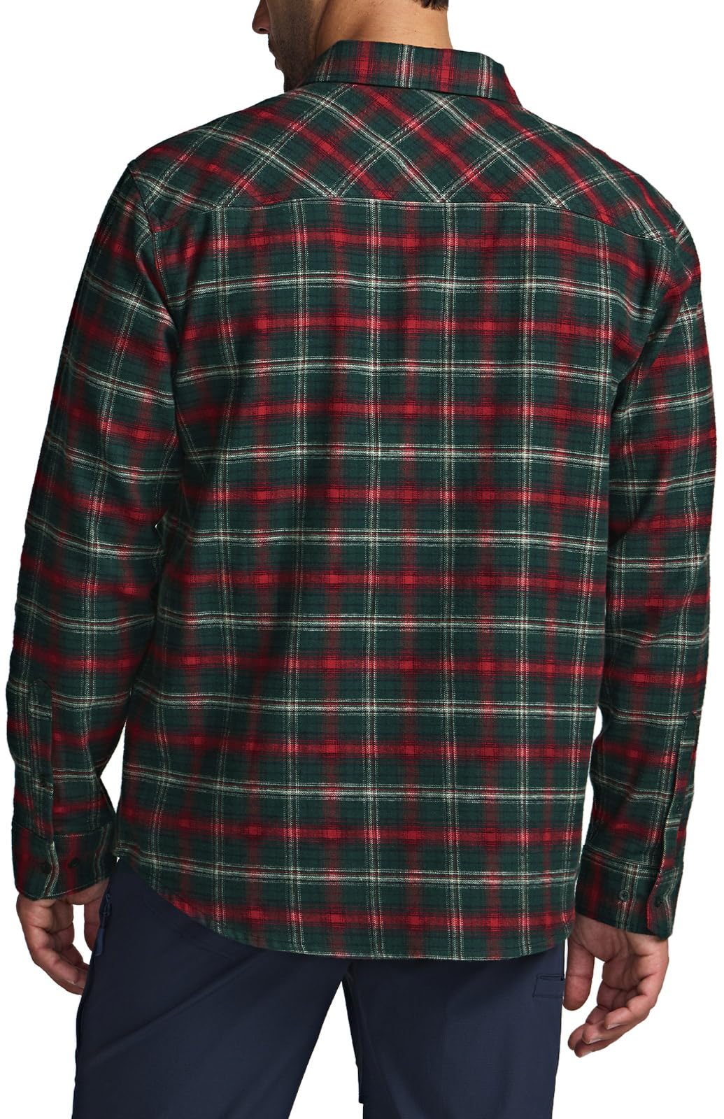 CQR Men's All Cotton Flannel Shirt, Long Sleeve Casual Button Up Plaid Shirt, Brushed Soft Outdoor Shirts, Solid Hunter Green, Large