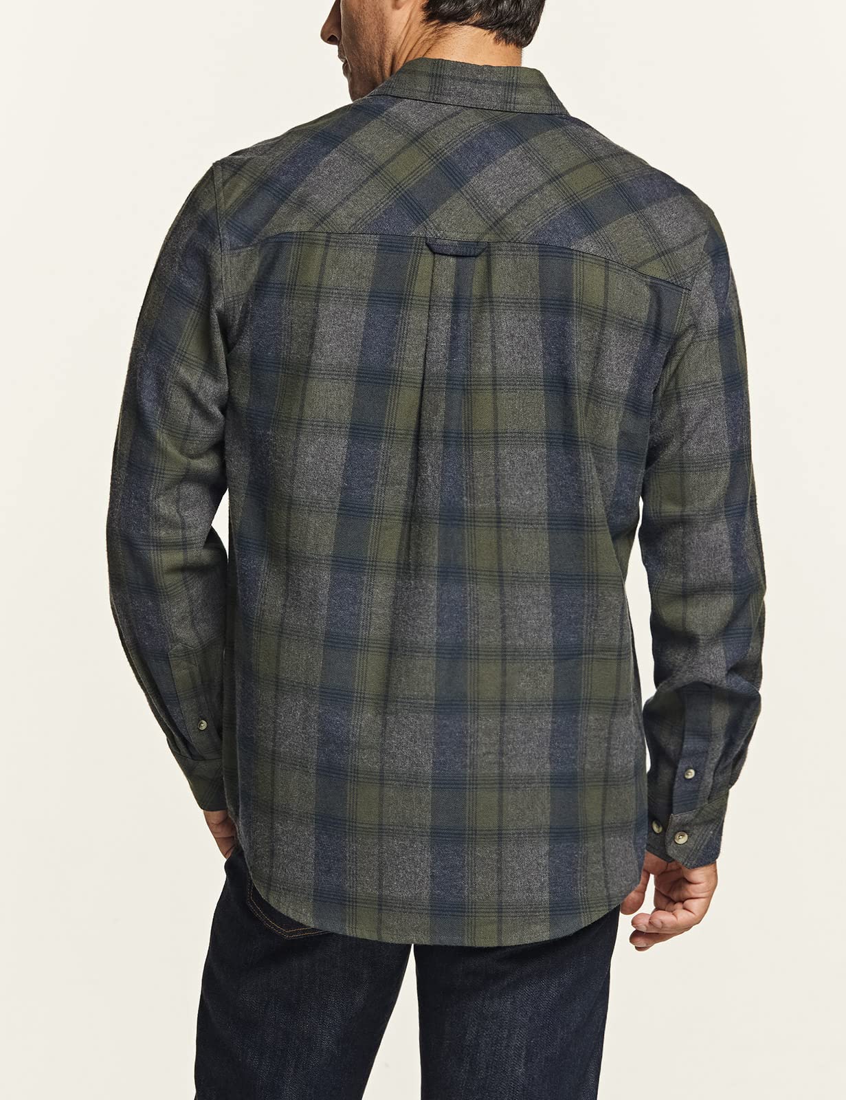 CQR Men's All Cotton Flannel Shirt, Long Sleeve Casual Button Up Plaid Shirt, Brushed Soft Outdoor Shirts, Solid Hunter Green, Large