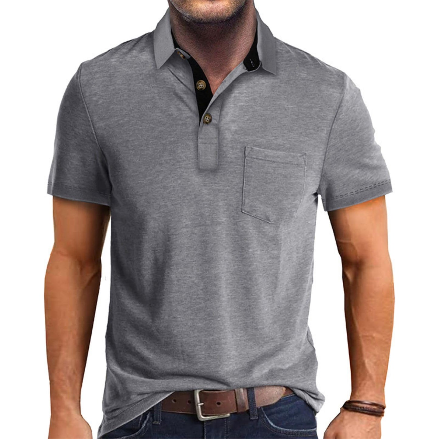 Men's Casual Polo Shirts Classic Button Basic Short Sleeve Shirt Solid Color Cotton Tees Golf Stylish Tops