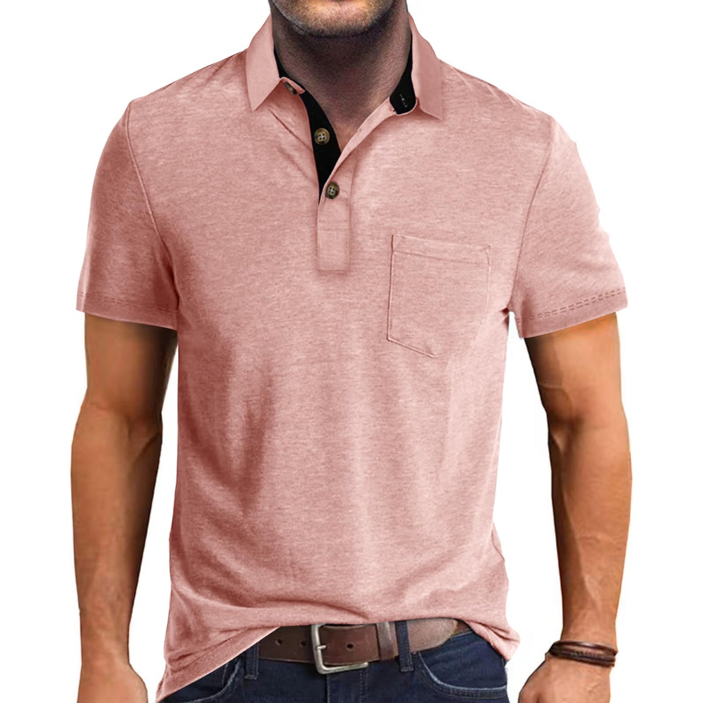 Men's Casual Polo Shirts Classic Button Basic Short Sleeve Shirt Solid Color Cotton Tees Golf Stylish Tops