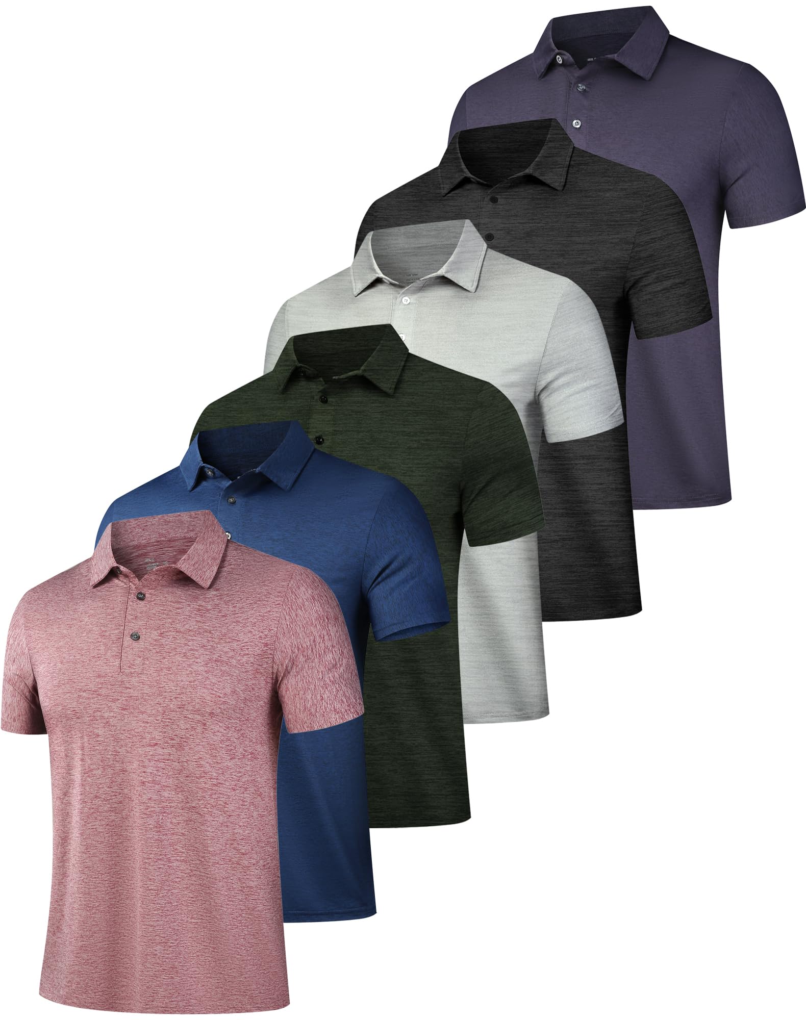 OYGSieg 6 Pack Men's Polo Shirts Performance Short Sleeve Golf Shirt Moisture Wicking Athletic Casual Collared T-Shirt SetDO