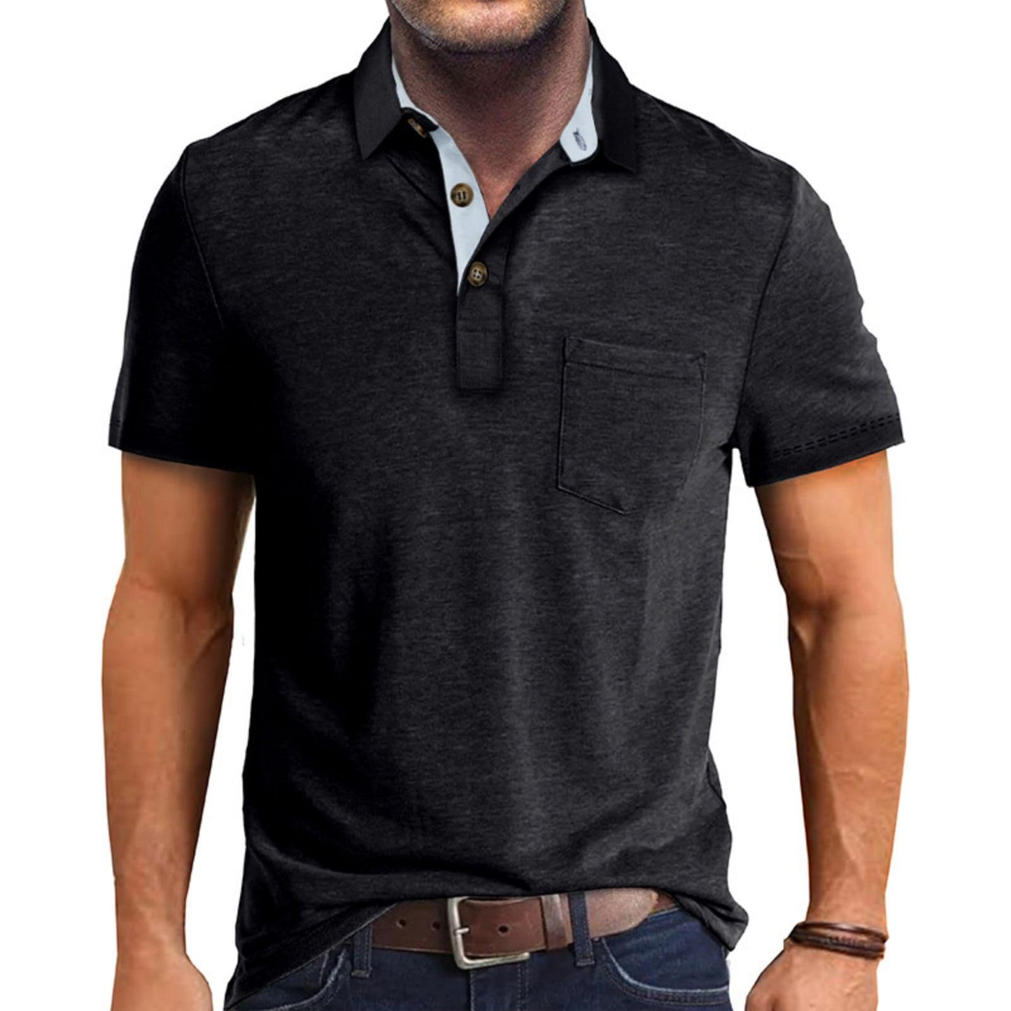 Men's Casual Polo Shirts Classic Button Basic Short Sleeve Shirt Solid Color Cotton Tees Golf Stylish Tops