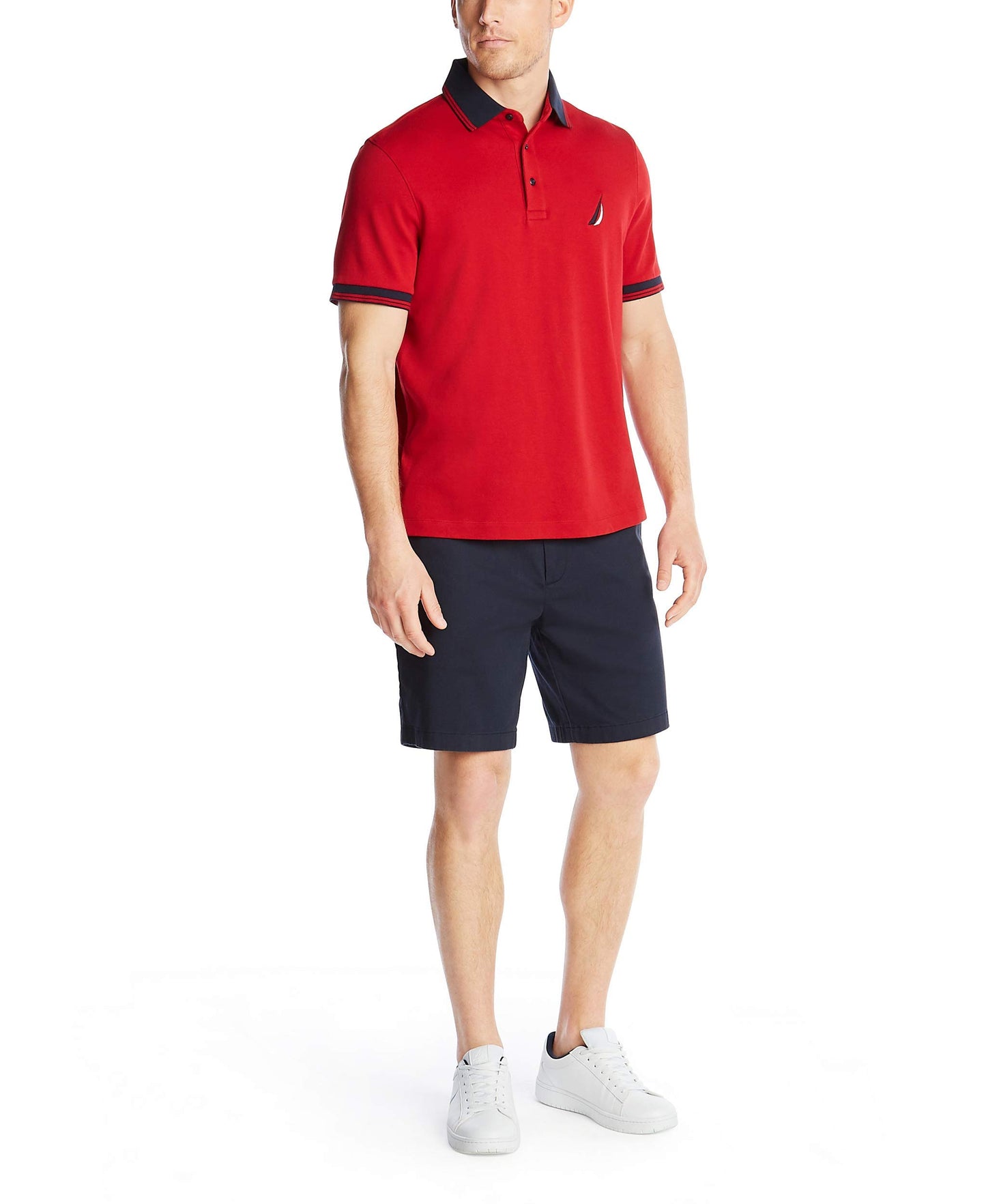 Nautica Men's Short Sleeve 100% Cotton Tipped Polo Shirt, Red, X-Large