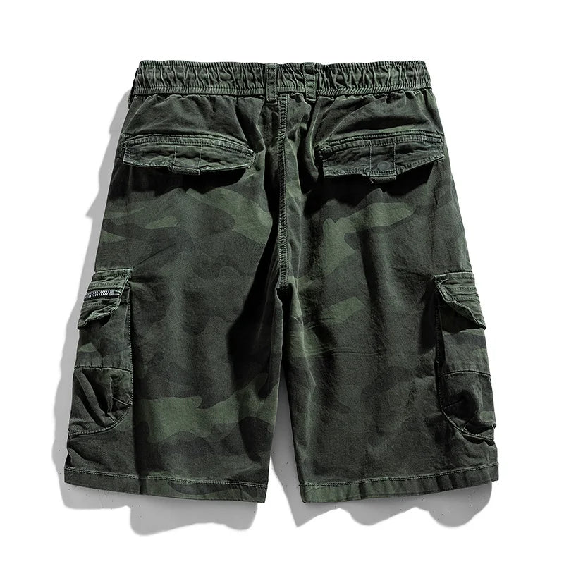 2024 Men New Summer Leisure Camouflage Cargo Shorts Elastic Comfort Breathable Elastic Waist Multiple Pockets Military Short Men