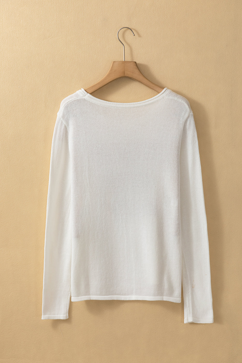 White Letter Print Round Neck Raw Edge Sweater